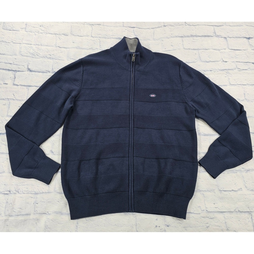 Eden Park Full Zip Cardigan Mens L Navy Blue Textured Cotton Sweater